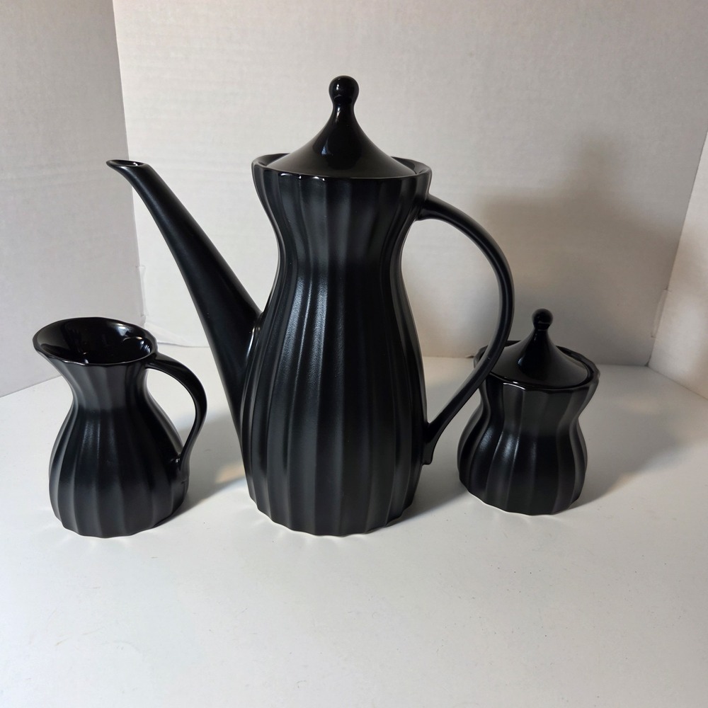 VTG Sasaki Dynasty Black Twilight Coffee Pot / Milk Cup & Suger Jaw #17062